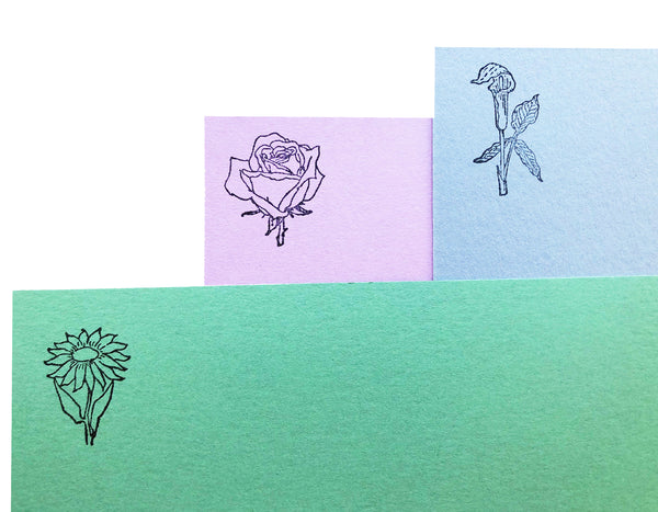 the vintage French floral rubber stamps stamped on flat cards